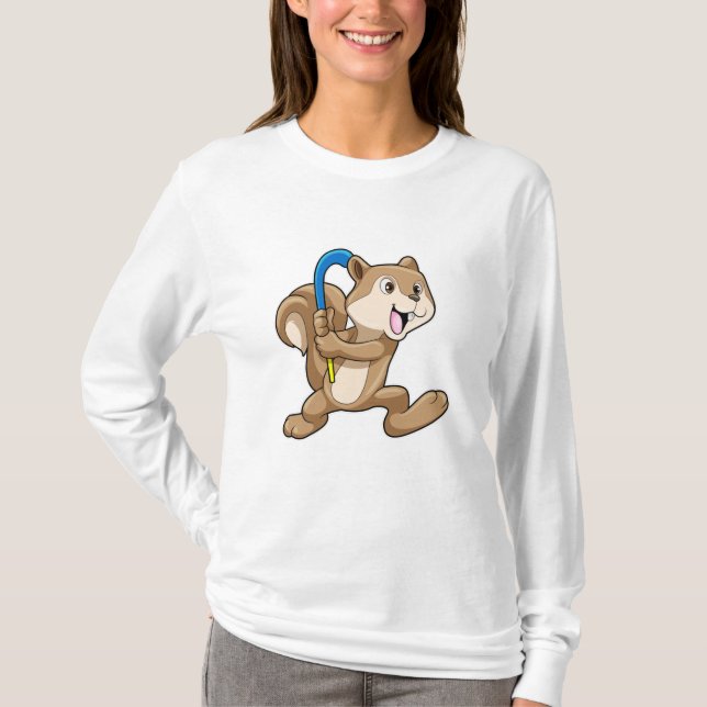 Camiseta Esquilo no hóquei de campo com bastão de hóquei (Frente)