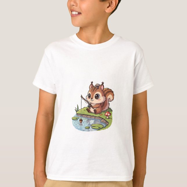 Camiseta Esquilo Pescador ao lado do Lago Infantil (Frente)