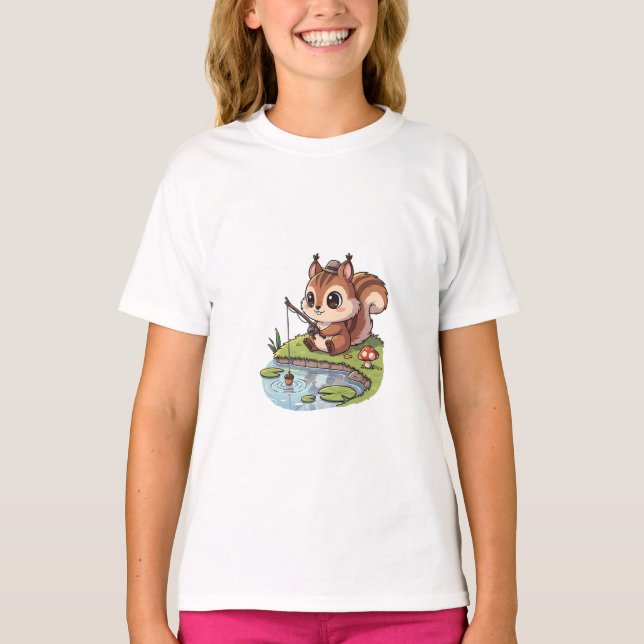 Camiseta Esquilo Pescador ao lado do Lago Infantil (Frente)