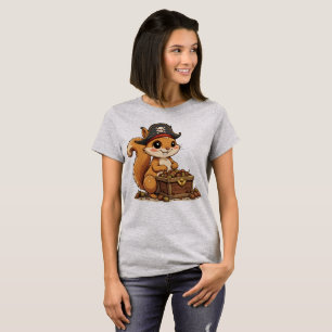 Camiseta Esquilo Pirata com Tesouro de Nozes Engraçado Fofo