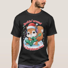 Camiseta Esquilo Rochando um Violão de Árvore de Natal em P