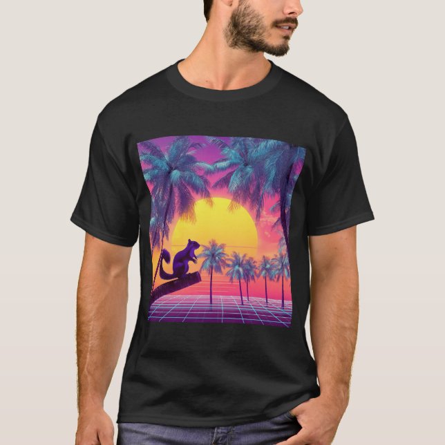 Camiseta Esquilo Roxo Sobre Trópicos Neon (Frente)