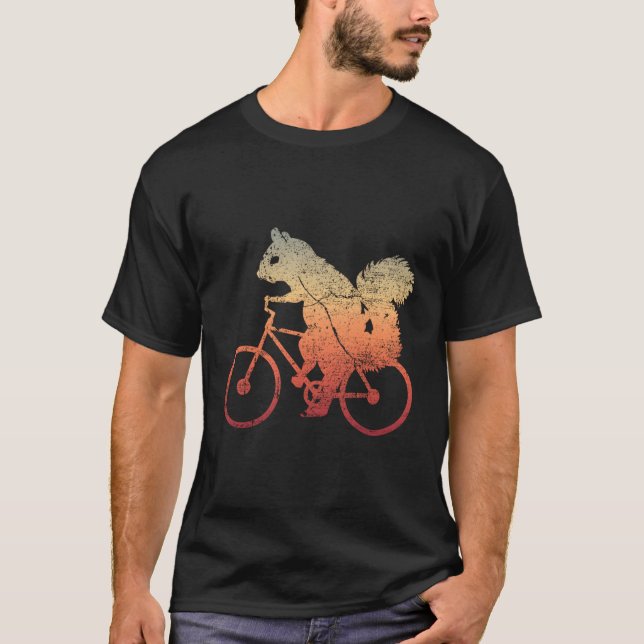 Camiseta Esquilo Vintage Dirigindo Uma Bicicleta Perturbada (Frente)
