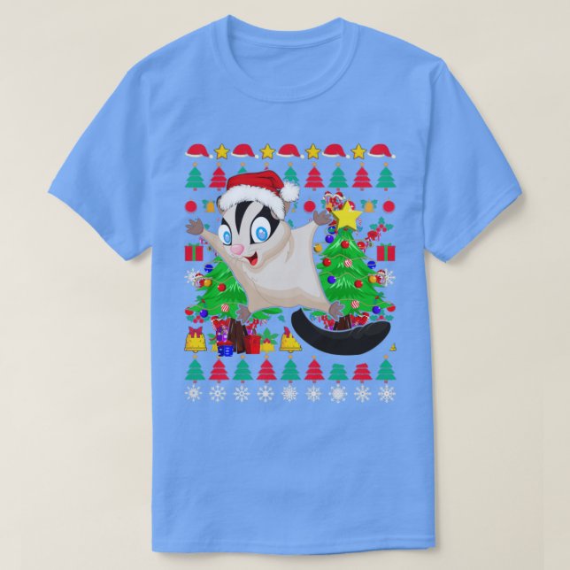 Camiseta Esquilo Voador Açúcar Festivo Glider Xmas Ugly Chr (Frente do Design)