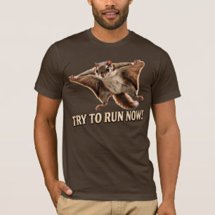 Camiseta Esquilo Voador Engraçado Tente Fugir Agora Meme