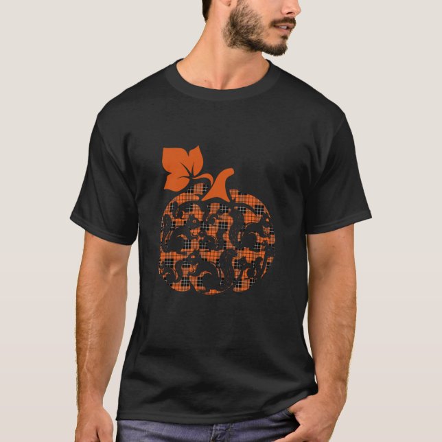 Camiseta Esquilos Bonitos Formas de Abóbora Halloween Graça (Frente)