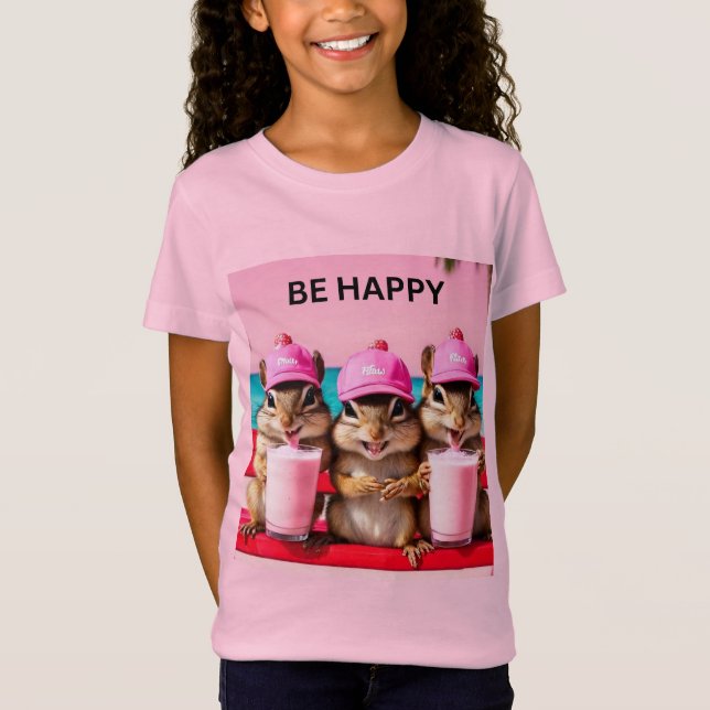 Camiseta Esquilos felizes com milkshakes de morango (Frente)