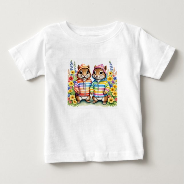 Camiseta Esquilos gêmeos no arco-íris (Frente)