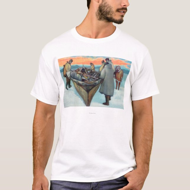 Camiseta Esquimós que lançam o barco da baleação (Frente)