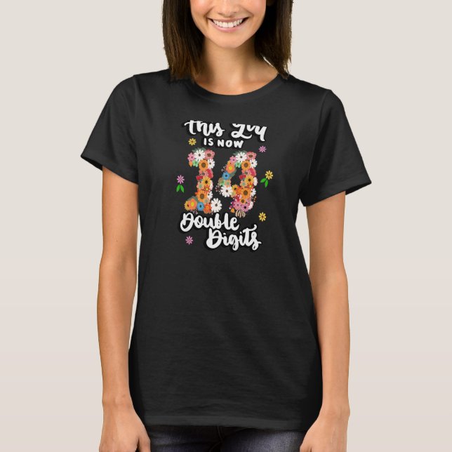 Camiseta Essa garota agora tem 14 dígitos duplos de 14 flor (Frente)