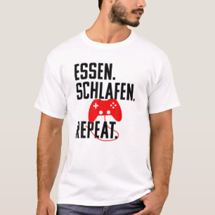 Camiseta Essen Schlaf Zocken Repeat! Gamer Engraçado Dizend
