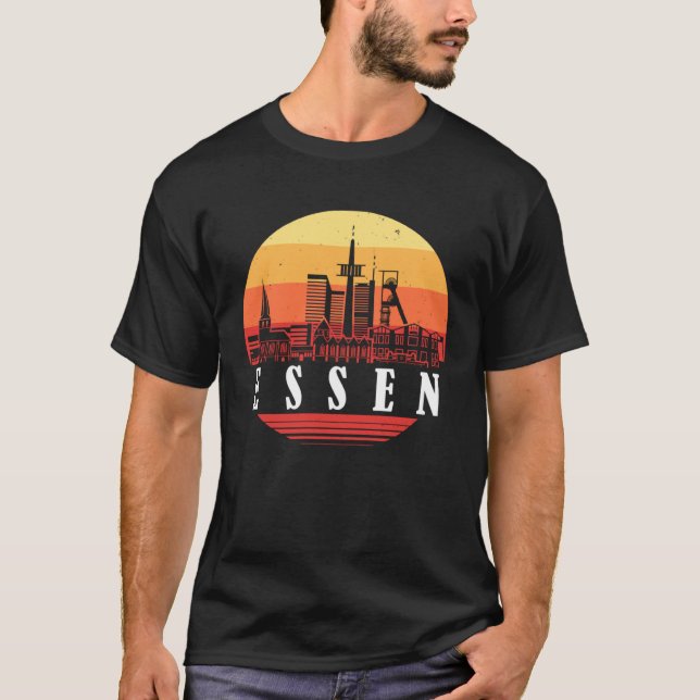 Camiseta Essen Skyline Sunset in Retro Vintage Style (Frente)