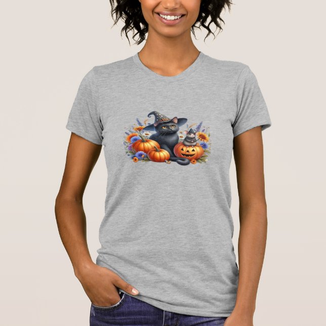 Camiseta essencial de Halloween Gato Rato Abóboras (Frente)
