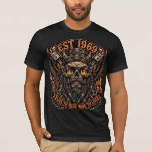 Camiseta Est 1969 Caveira Barbuda Motoqueiro
