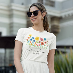 Camiseta Est Personalizado. Ano - Vovó Wildflower