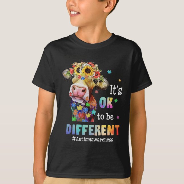 Camiseta Está bem ser diferente de Quebra-cabeça de Vaca de (Frente)