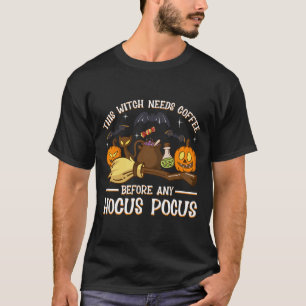 Camiseta Esta Bruxa Precisa De Café Antes De Qualquer Poco