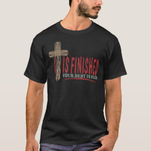 Camiseta Está Consumado Cruz Cristã Grão de Madeira Abstrat