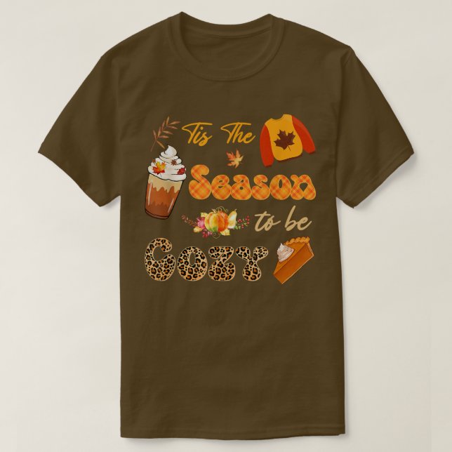 Camiseta Esta É A Época De Ser Cozy Leopard Pumpkins Spice  (Frente do Design)