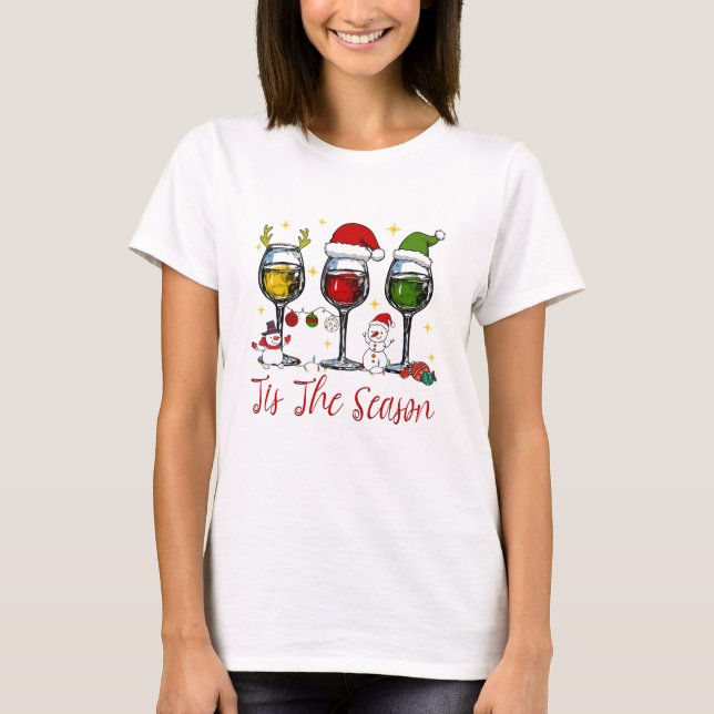 Camiseta Esta É A Época Do Bebendo De Vinho De Natal (Frente)