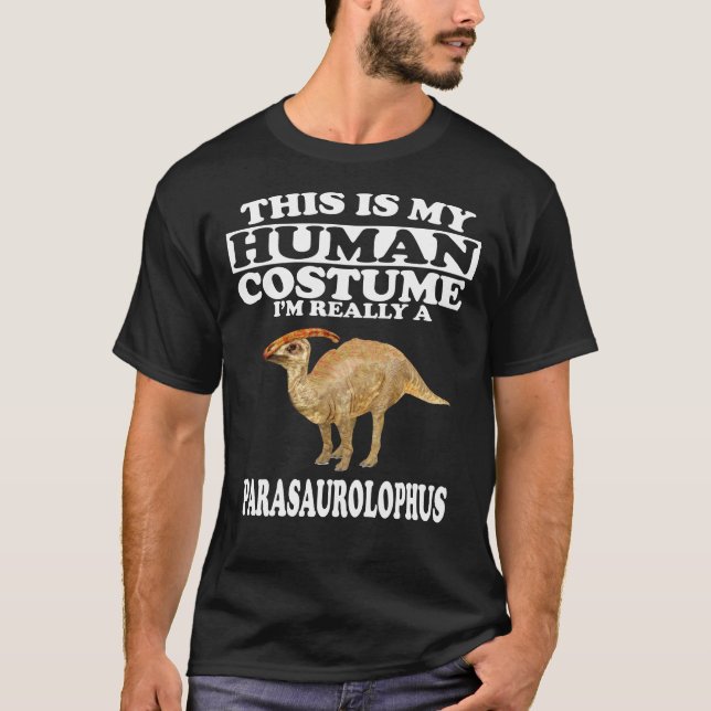 Camiseta Esta é a minha fantasia humana, sou Parasaurolofo (Frente)