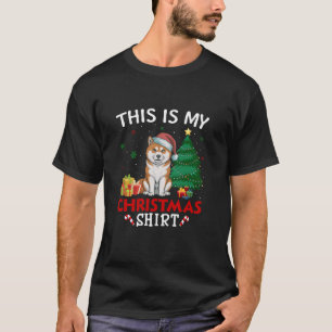 Camiseta Esta é a minha gata de Natal Akita Inu Santa Hat