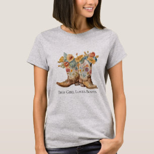 Camiseta Esta Garota Ama Botas Botas de Cowboy Flores Femin