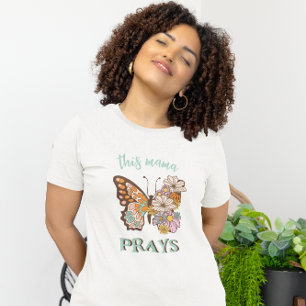Camiseta Esta Mamãe Preza A Borboleta Floral Cristã Retro