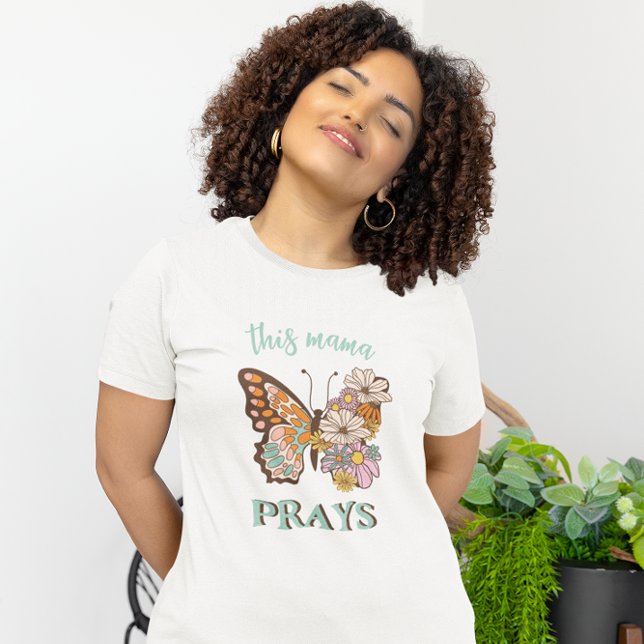 Camiseta Esta Mamãe Preza A Borboleta Floral Cristã Retro (Criador carregado)