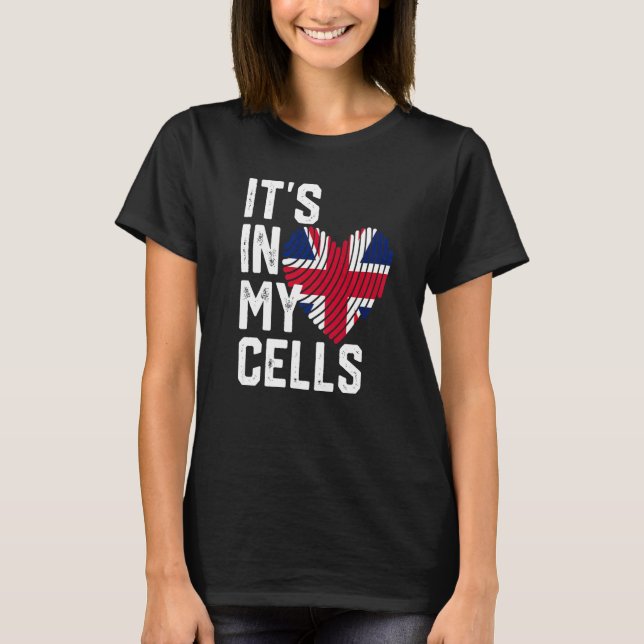 Camiseta ESTÁ NAS MINHAS CÉLULAS, bandeira britânica, inglê (Frente)