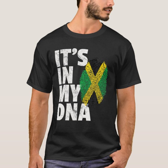 Camiseta Está no meu DNA, jamaicano, sinalizador jamaicano. (Frente)