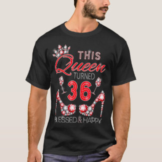 Camiseta Esta rainha fez 36 abençoados e felizes, vermelho