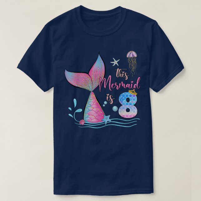 Camiseta Esta Sereia É A 8ª Rapariga Do Aniversário, Magia, (Frente do Design)