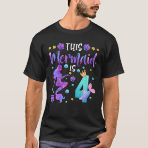 Camiseta Esta Sereia Tem 4 Crianças De Aniversário De 4 Ano