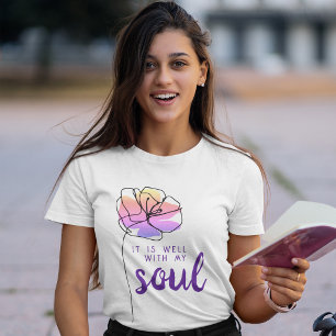 Camiseta Está Tudo Bem Com a Minha Alma Rosa Floral Cristã