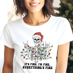 Camiseta Está Tudo Bem Estou Bem Esqueleto Divertido Natal