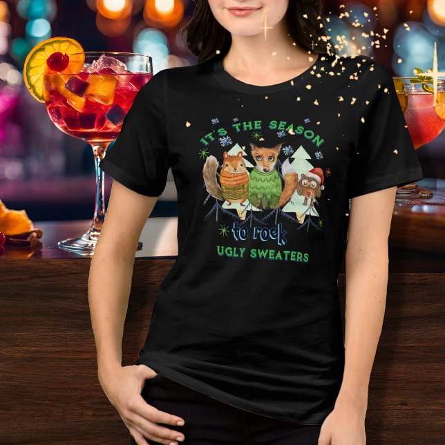 Camiseta Estação de Rock Ugly Sweater animais florestais (Season to Rock Ugly Sweater woodland animals )
