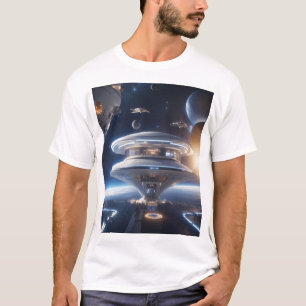 Camiseta Estação Espacial Ficção Científica Futuri