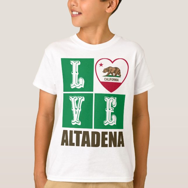 Camiseta Estado da Califórnia Flag Heart Altadena (Frente)