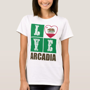 Camiseta Estado da Califórnia Flag Heart Arcadia