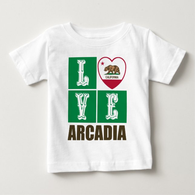 Camiseta Estado da Califórnia Flag Heart Arcadia (Frente)