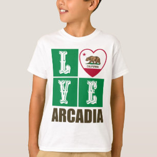 Camiseta Estado da Califórnia Flag Heart Arcadia
