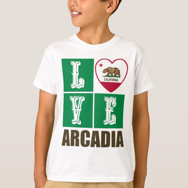 Camiseta Estado da Califórnia Flag Heart Arcadia (Frente)