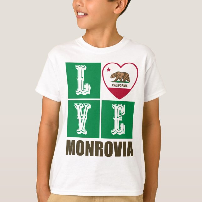 Camiseta Estado da Califórnia Flag Heart Monrovia (Frente)