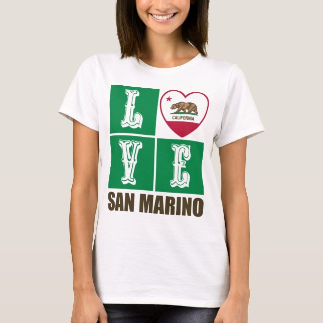 Camiseta Estado da Califórnia Flag Heart San Marino (Frente)