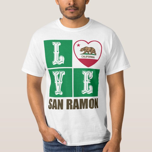 Camiseta Estado da Califórnia Flag Heart San Ramon (Frente)
