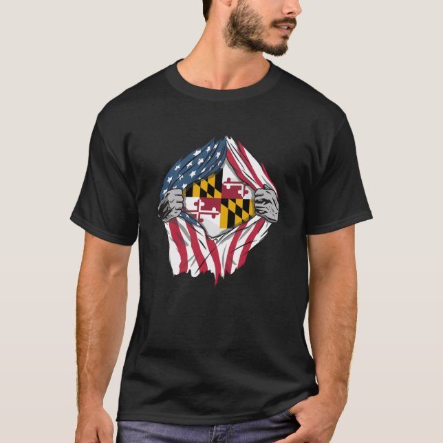 Camiseta Estado de Maryland Flag American Blood Dentro Me (Frente)