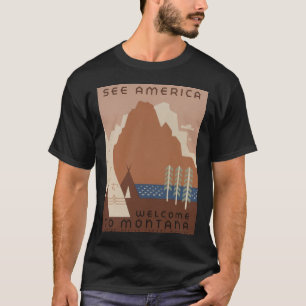 Camiseta Estado de Montana: Tribos Indianas, Montanhas, Pra