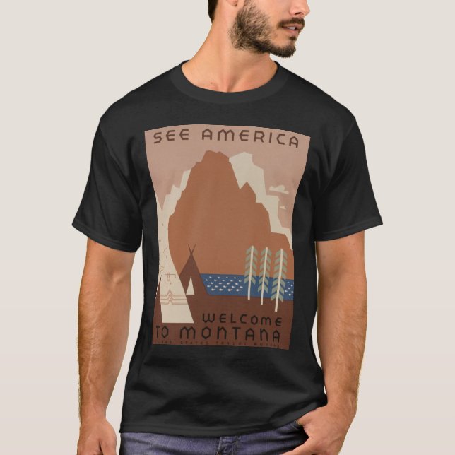 Camiseta Estado de Montana: Tribos Indianas, Montanhas, Pra (Frente)