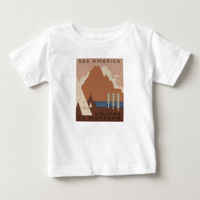 Camiseta Estado de Montana: Tribos Indianas, Montanhas, Pra (Frente)